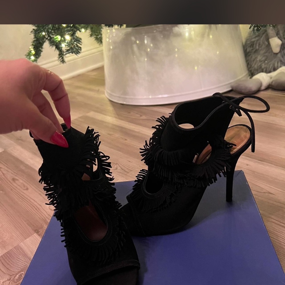 Aquazzura Black Fringe Heels